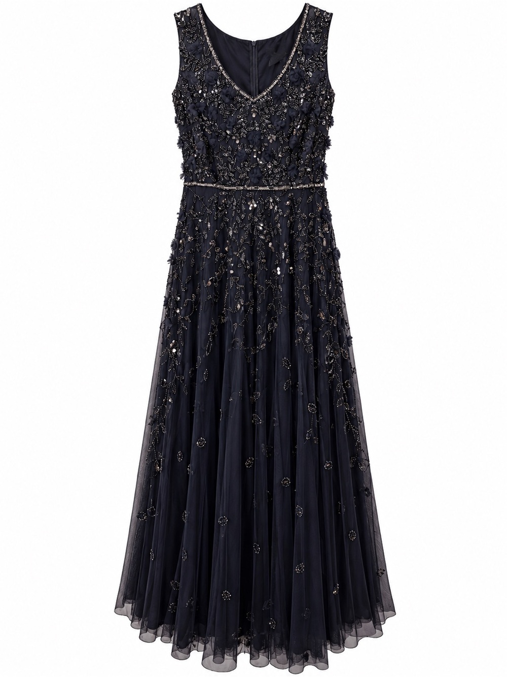 Pisarro Nights 16W Navy Beaded 3D Floral Formal Gown Mother of Bride